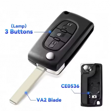 TopLEDverlichting.nl Peugeot en Citroën / Sleutelbaard VA2 / Sleutelcode CE0536 / 3 knops / Licht knop / Lamp knop / 3 knoppen Autosleutel behuizing foto 2