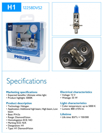 TopLEDverlichting.nl H1 55 Watt Philips Diamond Vision lampen 5000K White 12V (set) foto 3