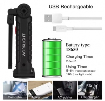 TopLEDverlichting.nl Kleine LED Oplaadbare Accu Werklamp met magneet en oplaadkabel foto 3