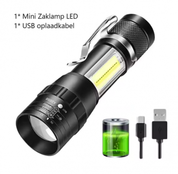 TopLEDverlichting.nl Mini Oplaadbare Zaklamp LED 1600 Lumen - Erg Fel - 10W Sterke en Uitschuifbare Kleine Zaklamp – Zoomfunctie foto 1