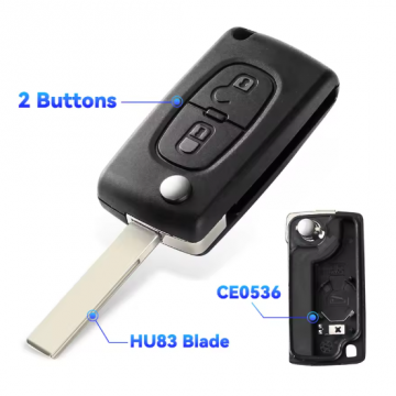 TopLEDverlichting.nl Peugeot en Citroën / Sleutelbaard HU83 / Sleutelcode CE0536 / 2 knops / 2 knoppen Autosleutel behuizing foto 2