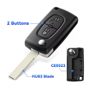 TopLEDverlichting.nl Peugeot en Citroën / Sleutelbaard HU83 / Sleutelcode CE0523 / 2 knops / 2 knoppen Autosleutel behuizing foto 2