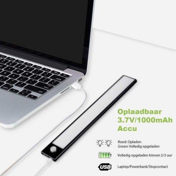 TopLEDverlichting.nl Draadloze 60cm LED bewegingssensor Kledingkast / Kelder / Garage / Keuken / Trap / Schuur Light Motion Sensor Oplaadbaar Zwart foto 2